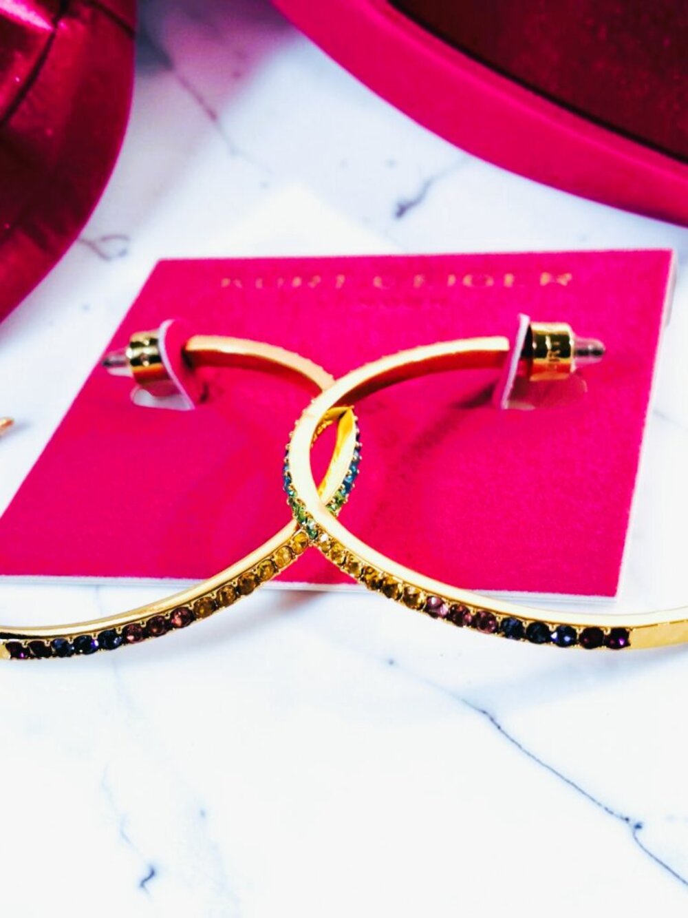 Kurt Geiger London Rainbow Pave Gold-Toned Hoop Earrings NWT - Picture 3 of 10